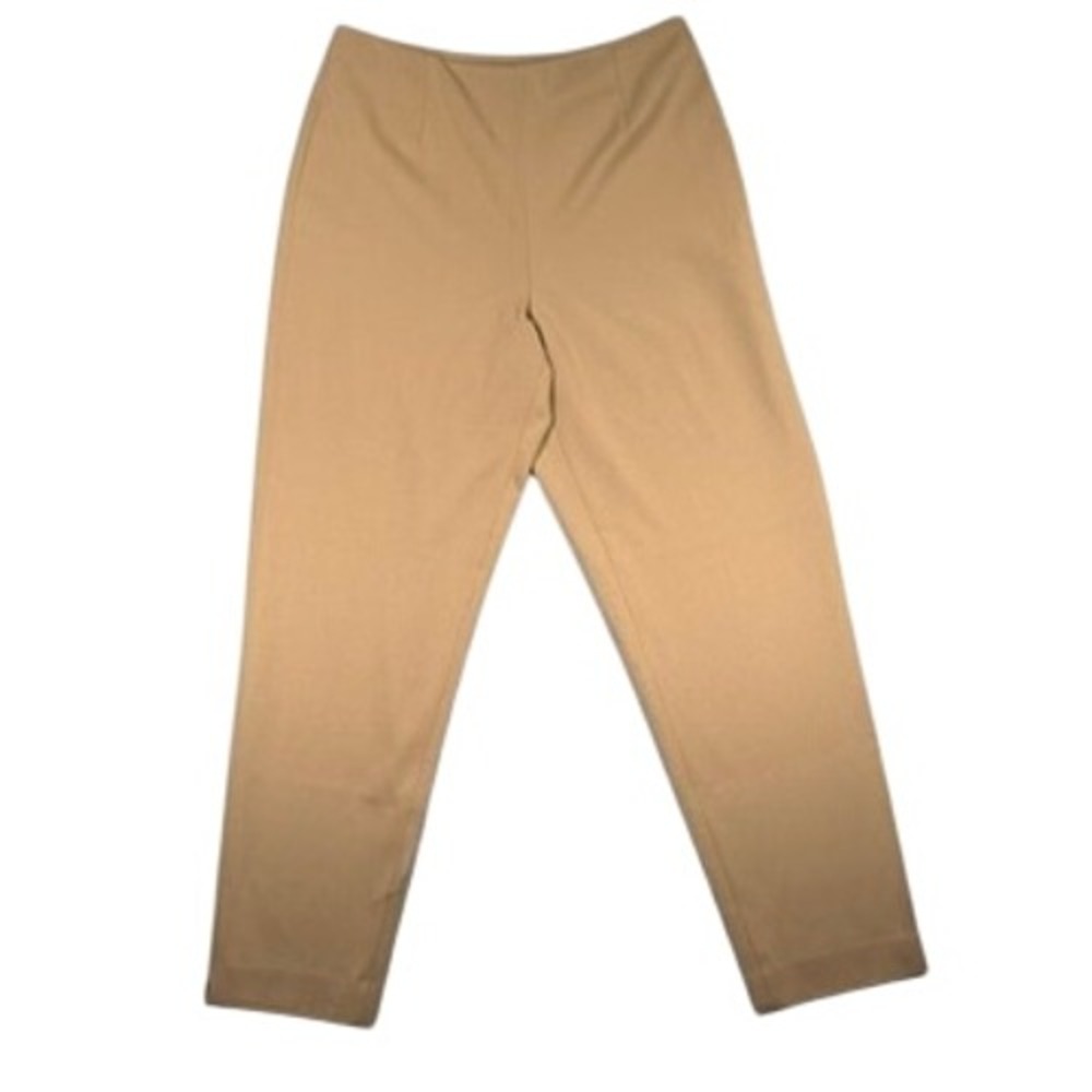 Talbots Stretch Trousers 12 Women Tan Beige Side Zip High Rise Minimalist
